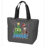 Funny Christmas Is This Jolly Enough Tangled Lights Cat Zip Tote Bag