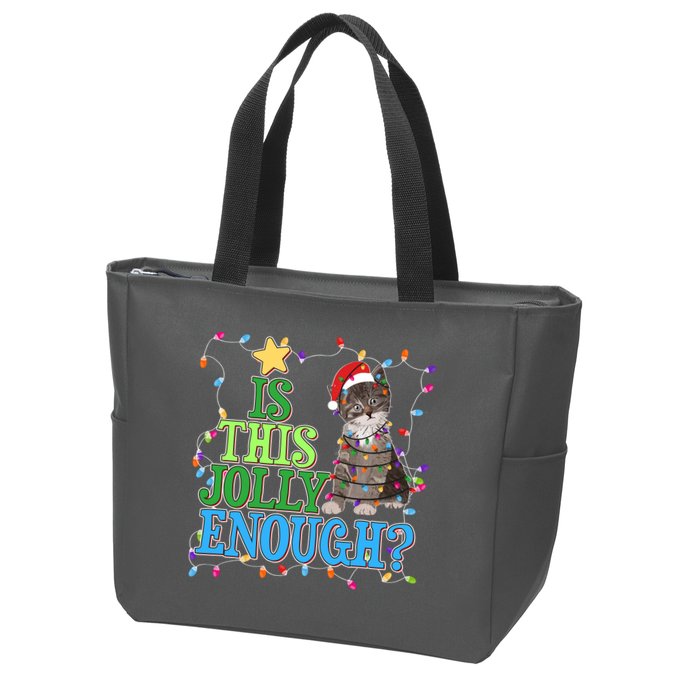 Funny Christmas Is This Jolly Enough Tangled Lights Cat Zip Tote Bag
