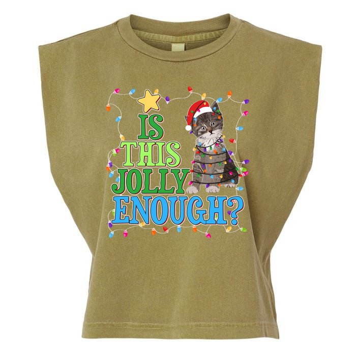 Funny Christmas Is This Jolly Enough Tangled Lights Cat Garment-Dyed Women's Muscle Tee