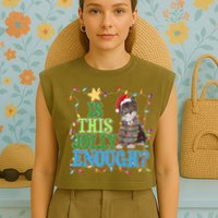 Funny Christmas Is This Jolly Enough Tangled Lights Cat Garment-Dyed Women's Muscle Tee