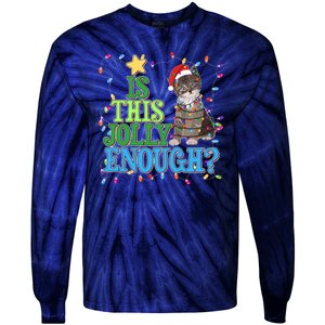 Funny Christmas Is This Jolly Enough Tangled Lights Cat Tie-Dye Long Sleeve Shirt