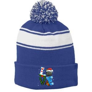 Funny Christmas Ice Hockey Players Lovers Xmas Gift Stripe Pom Pom Beanie