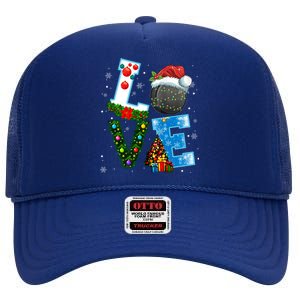 Funny Christmas Ice Hockey Players Lovers Xmas Gift High Crown Mesh Back Trucker Hat