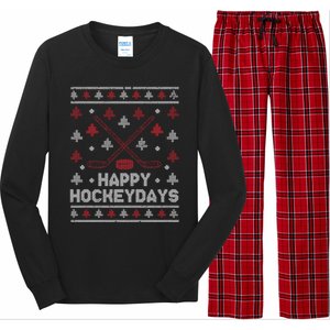 Funny Christmas Ice Hockey Player Fan Xmas Happy Hockeydays Gift Long Sleeve Pajama Set