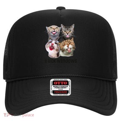 Funny Cat I Lick Windows Feline Lover Pet Owner High Crown Mesh Back Trucker Hat