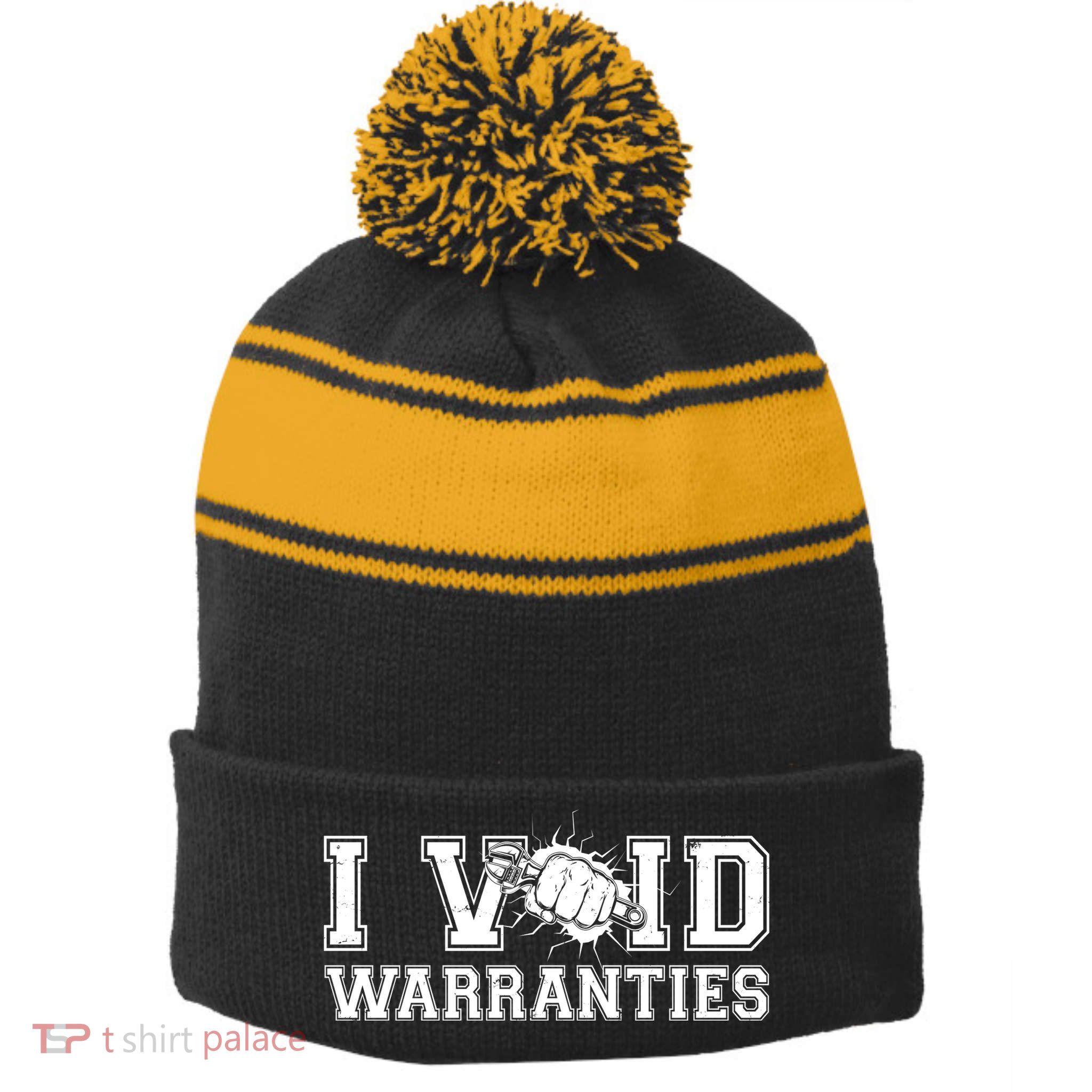 Funny Cool I Void Warranties Stripe Pom Pom Beanie