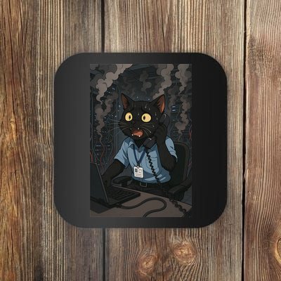 Funny Cat IT Disaster Server Room On Fire Meme Coaster