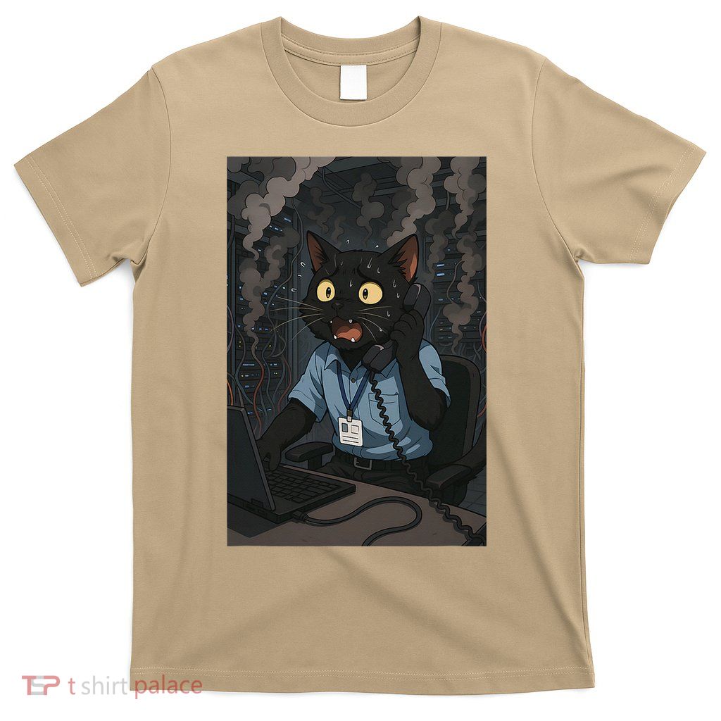 Funny Cat IT Disaster Server Room On Fire Meme T-Shirt