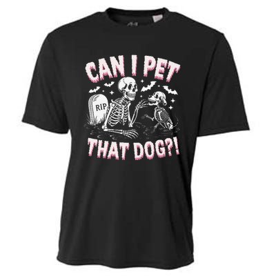 Funny Can I Pet That Dog Halloween Skeleton Spooky Season Cooling Performance Crew T-Shirt