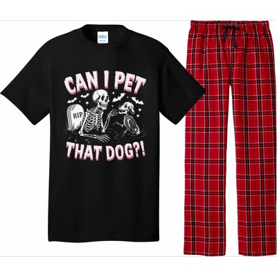 Funny Can I Pet That Dog Halloween Skeleton Spooky Season Pajama Set