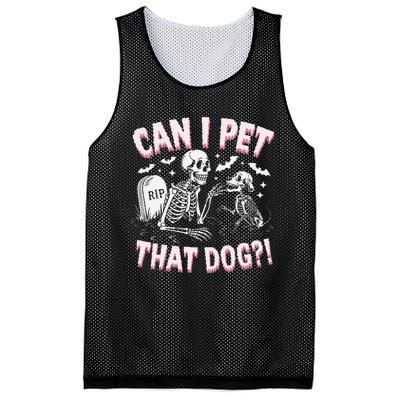 Funny Can I Pet That Dog Halloween Skeleton Spooky Season Mesh Reversible Basketball Jersey Tank