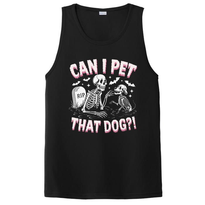 Funny Can I Pet That Dog Halloween Skeleton Spooky Season PosiCharge Competitor Tank