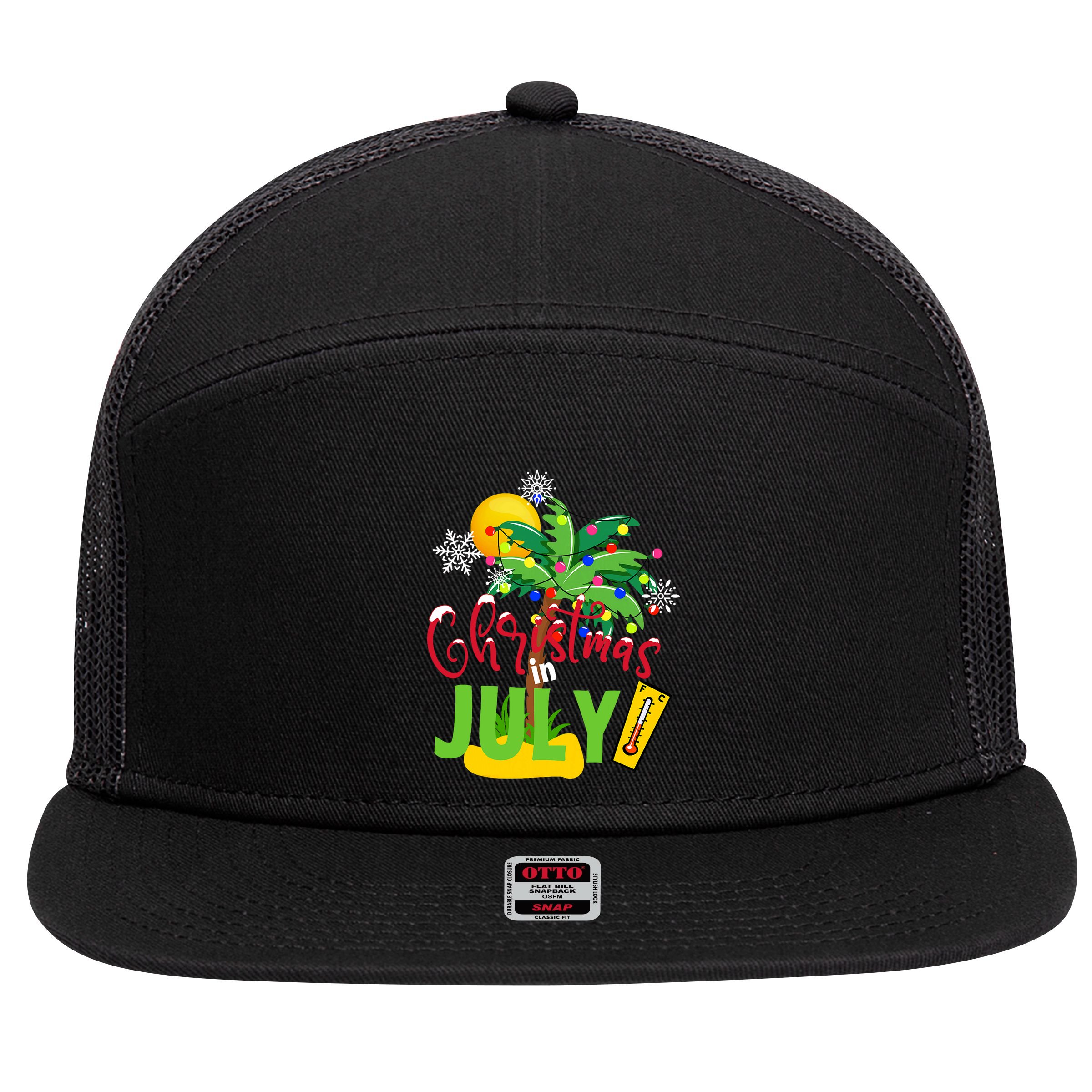 Funny Christmas In July Summer Beach Vacation Xmas 7 Panel Mesh Trucker Snapback Hat
