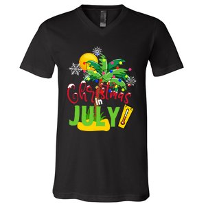 Funny Christmas In July Summer Beach Vacation Xmas V-Neck T-Shirt