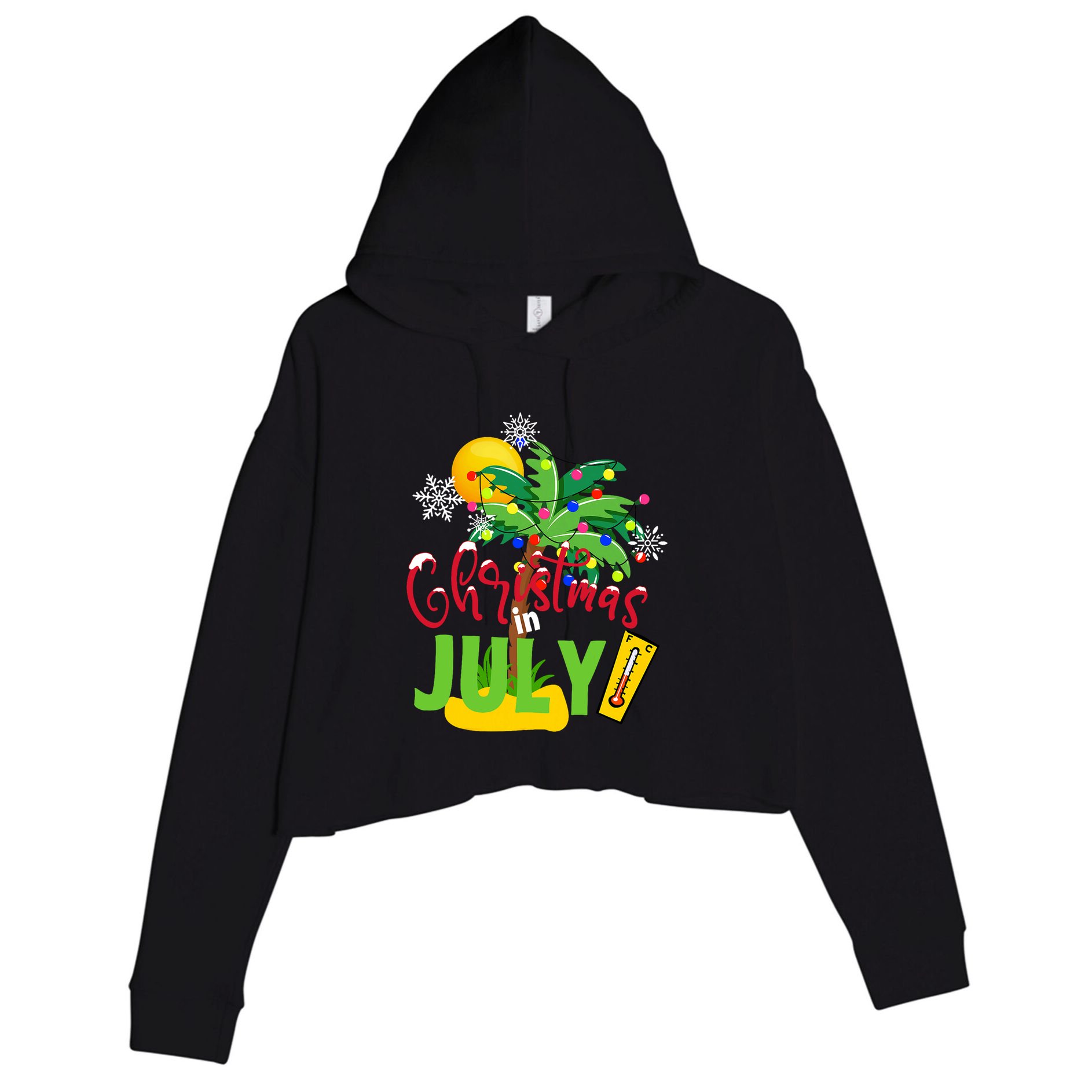Funny Christmas In July Summer Beach Vacation Xmas Crop Fleece Hoodie