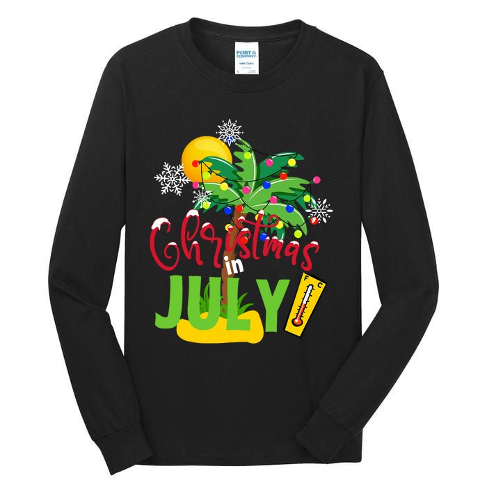 Funny Christmas In July Summer Beach Vacation Xmas Tall Long Sleeve T-Shirt