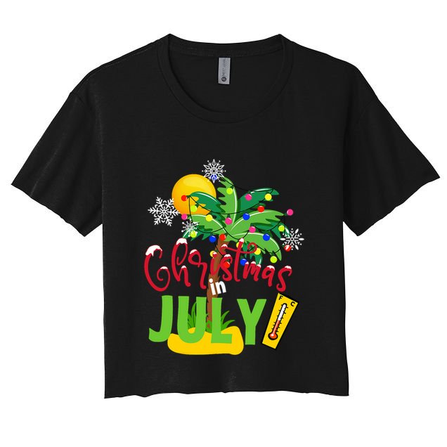Funny Christmas In July Summer Beach Vacation Xmas Crop Top