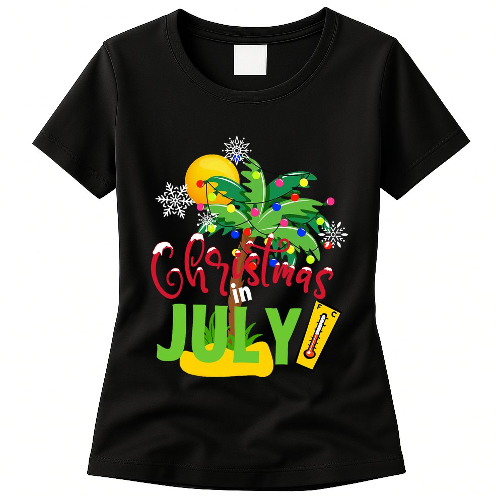 Funny Christmas In July Summer Beach Vacation Xmas Womens T-Shirt
