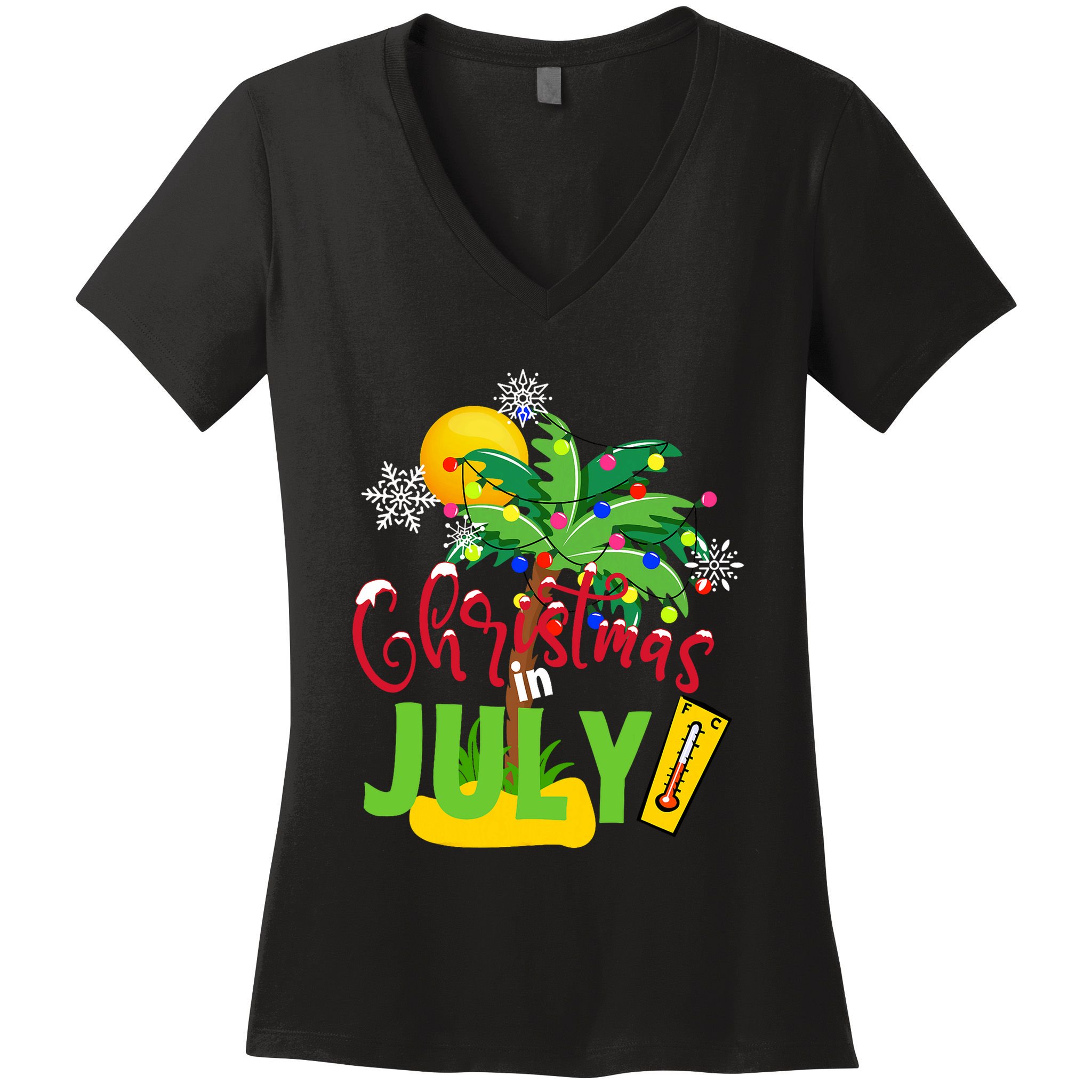 Funny Christmas In July Summer Beach Vacation Xmas Women's V-Neck T-Shirt