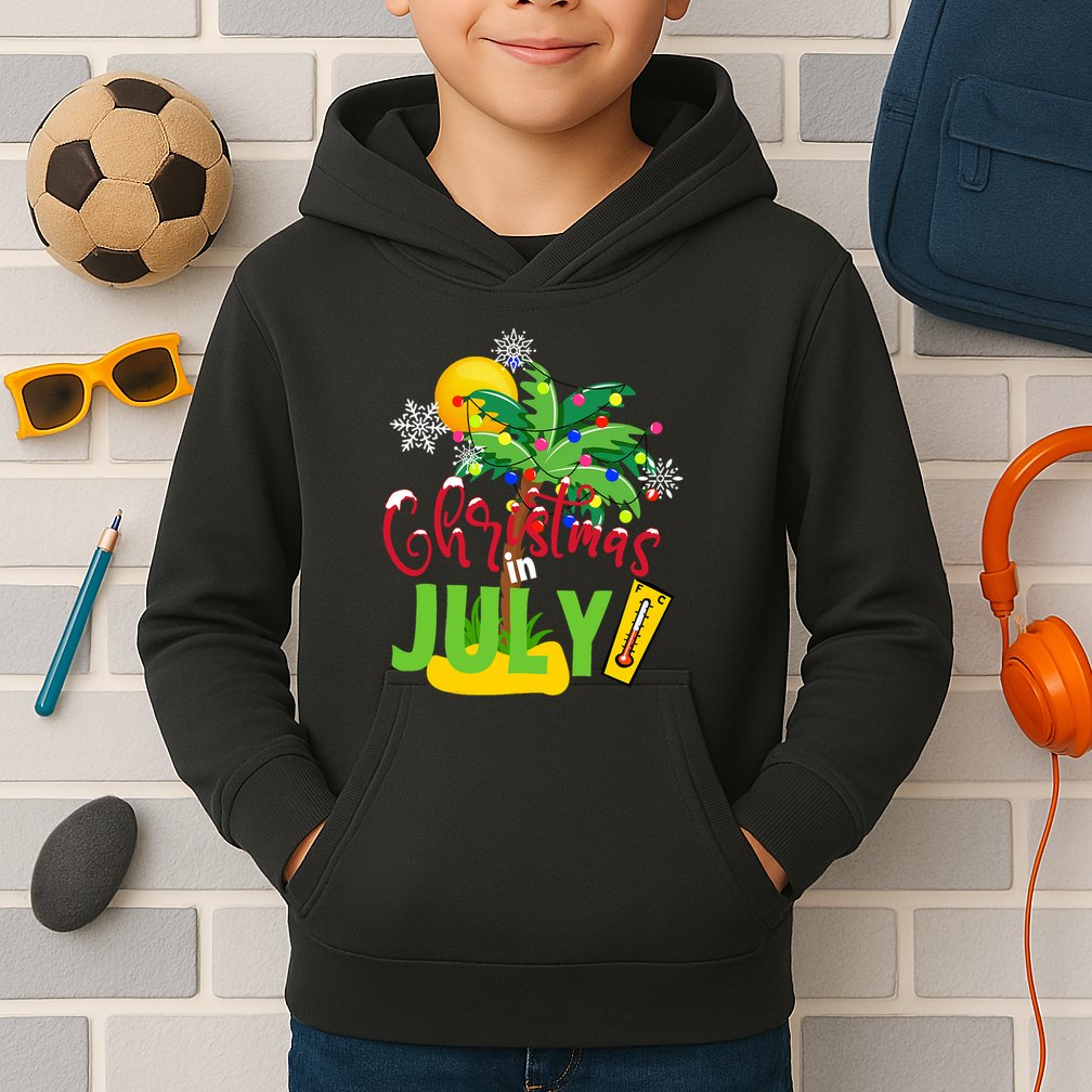 Funny Christmas In July Summer Beach Vacation Xmas Kids Hoodie