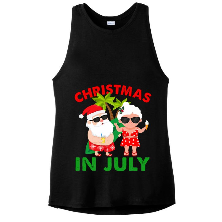 Funny Christmas In July Mr And Mrs Santa Claus Summer Ladies PosiCharge Tri-Blend Wicking Tank