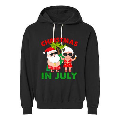 Funny Christmas In July Mr And Mrs Santa Claus Summer Garment-Dyed Fleece Hoodie