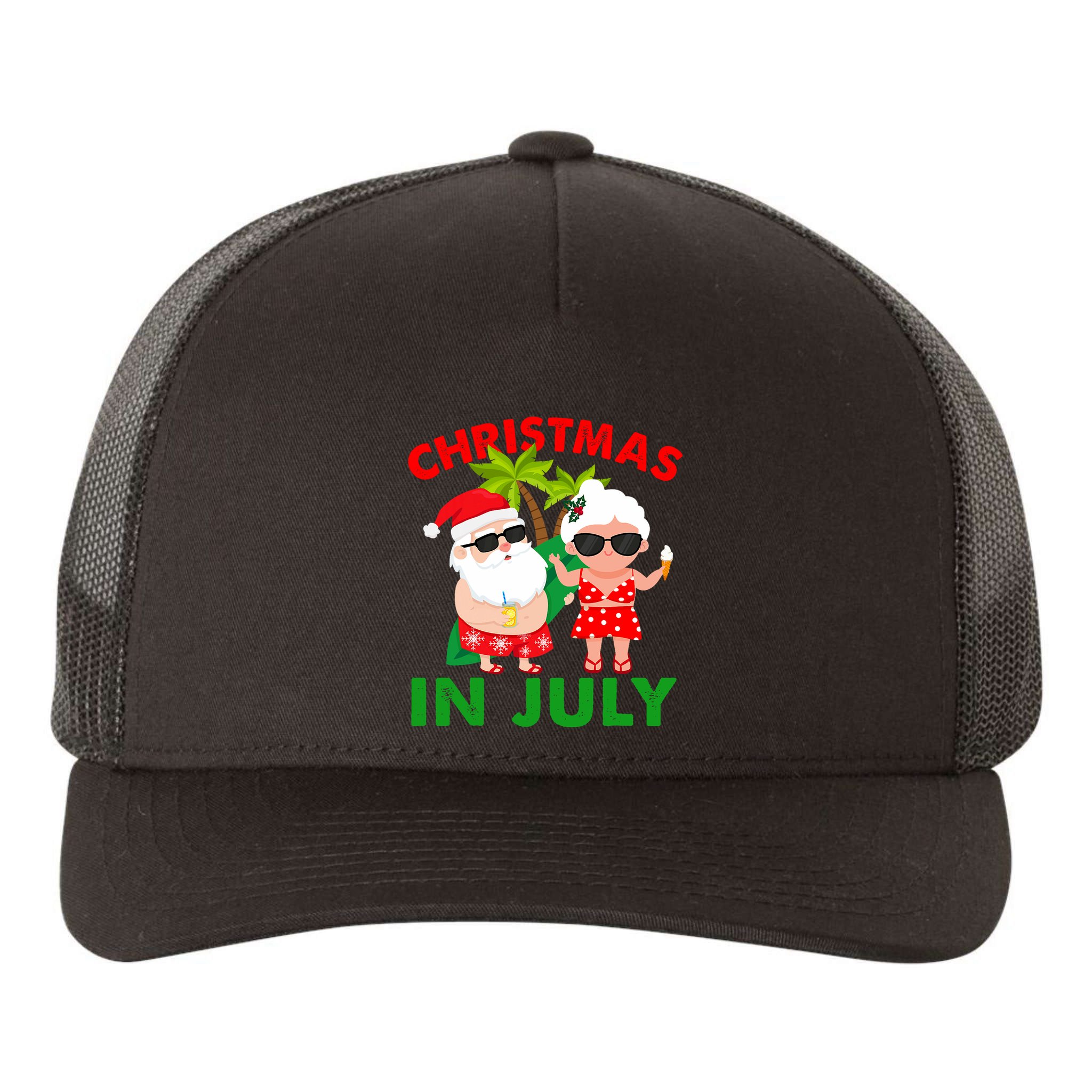 Funny Christmas In July Mr And Mrs Santa Claus Summer Yupoong Adult 5-Panel Trucker Hat