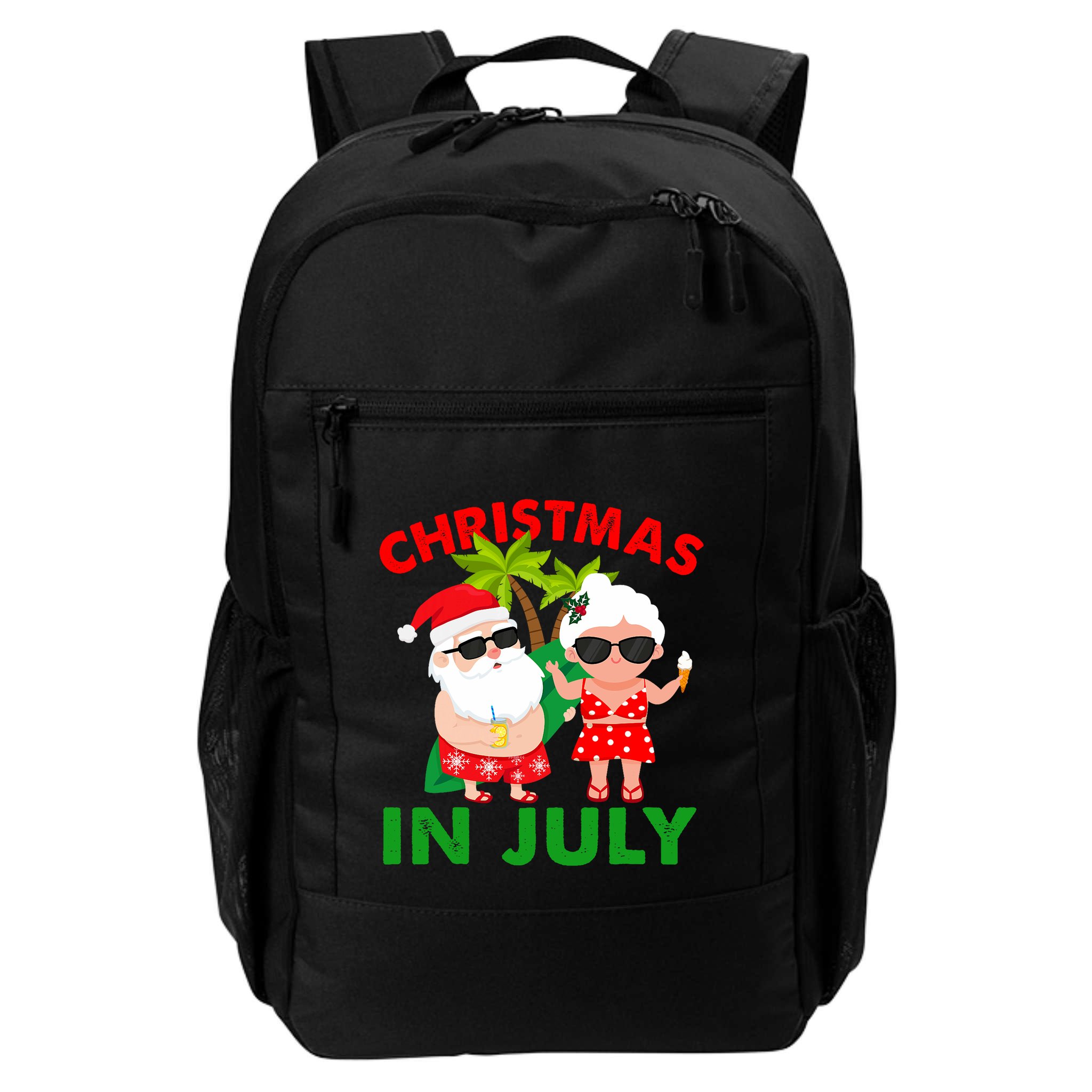 Funny Christmas In July Mr And Mrs Santa Claus Summer Backpack