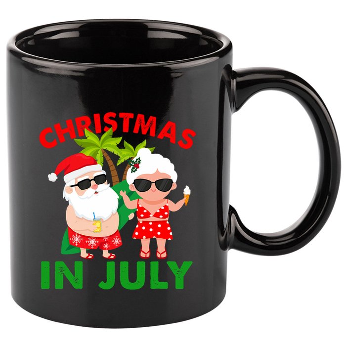 Funny Christmas In July Mr And Mrs Santa Claus Summer 11oz C Handle Ceramic Mug
