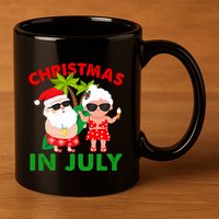Funny Christmas In July Mr And Mrs Santa Claus Summer 11oz C Handle Ceramic Mug