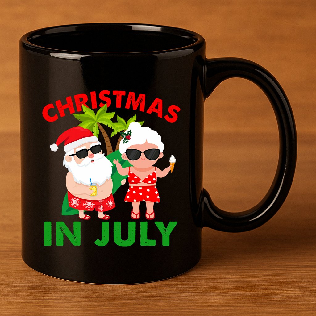 Funny Christmas In July Mr And Mrs Santa Claus Summer 11oz C Handle Ceramic Mug