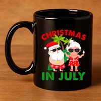 Funny Christmas In July Mr And Mrs Santa Claus Summer 11oz C Handle Ceramic Mug