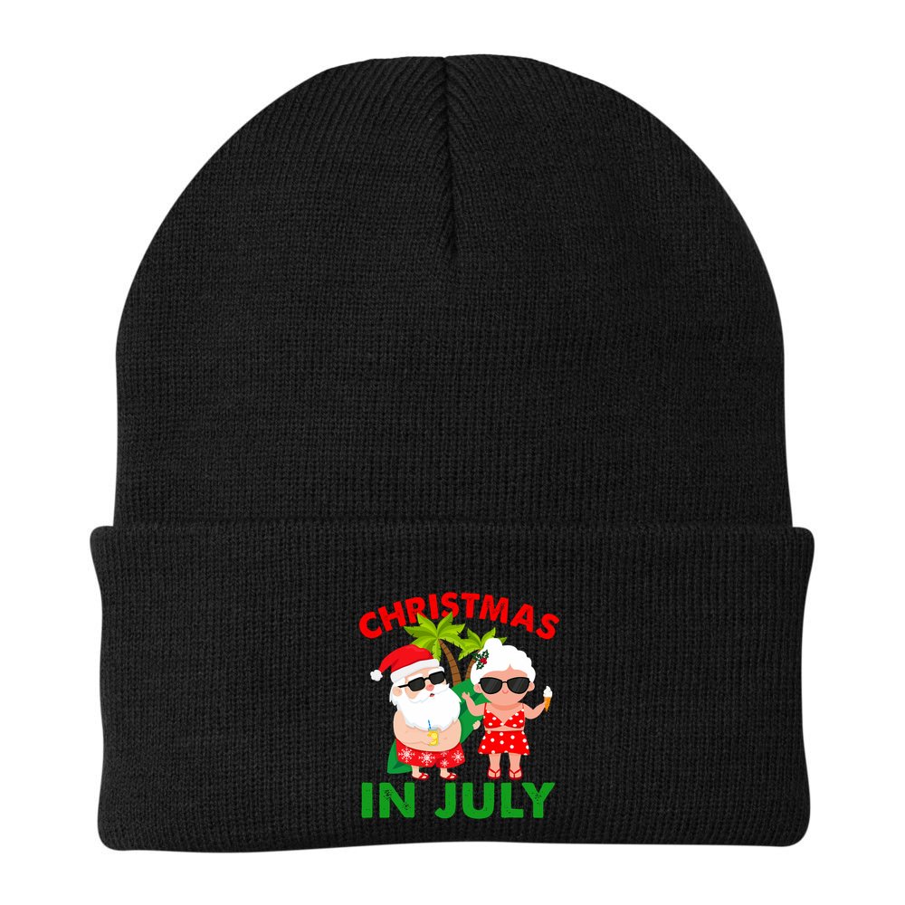 Funny Christmas In July Mr And Mrs Santa Claus Summer Beanie