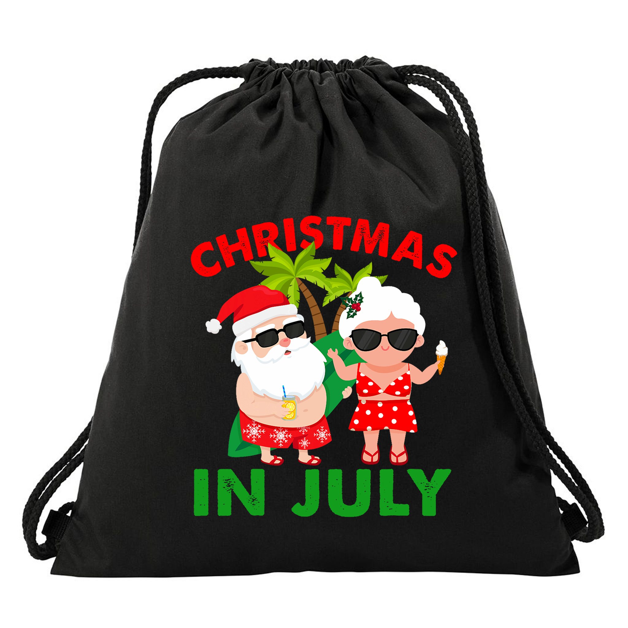Funny Christmas In July Mr And Mrs Santa Claus Summer Drawstring Bag