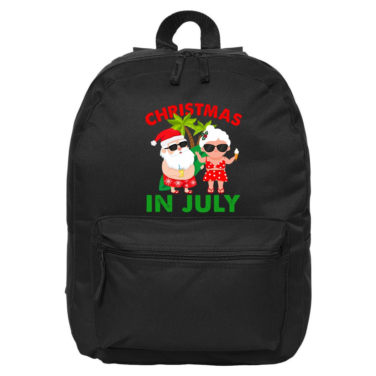 Funny Christmas In July Mr And Mrs Santa Claus Summer 16 in Basic Backpack