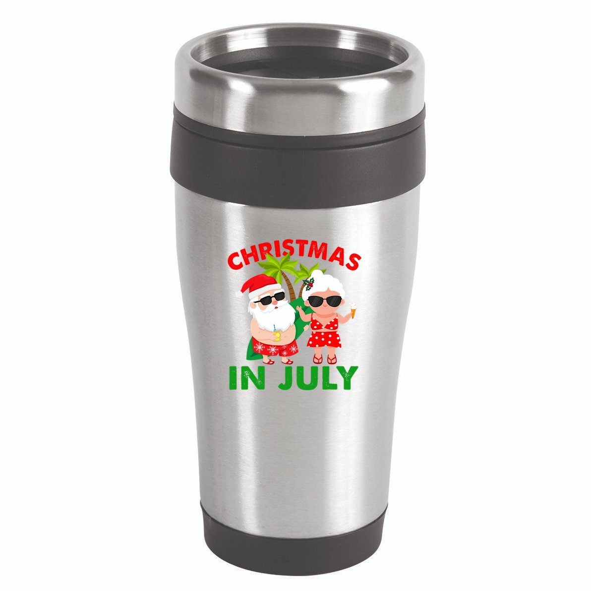 Funny Christmas In July Mr And Mrs Santa Claus Summer 16oz Travel Tumbler