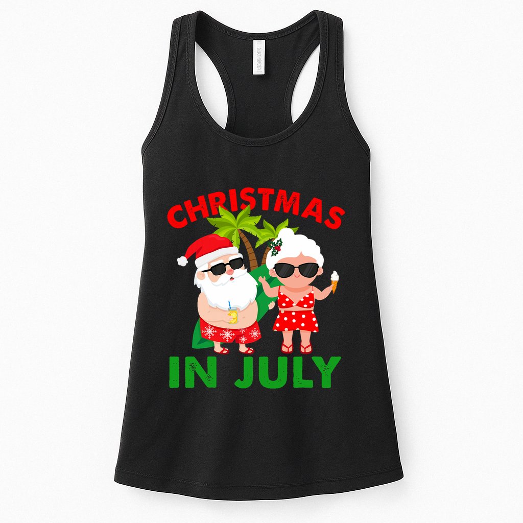 Funny Christmas In July Mr And Mrs Santa Claus Summer Womens Tank Top