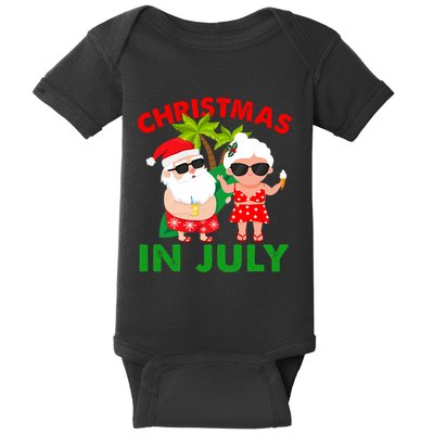 Funny Christmas In July Mr And Mrs Santa Claus Summer Baby Bodysuit