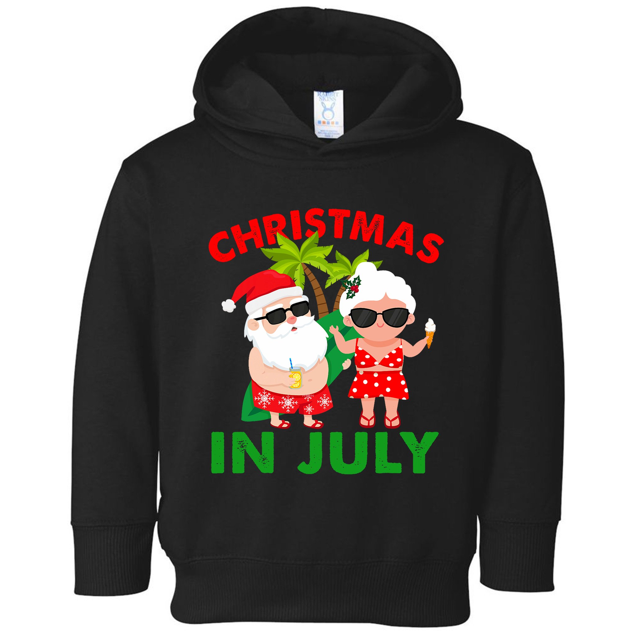 Funny Christmas In July Mr And Mrs Santa Claus Summer Toddler Hoodie