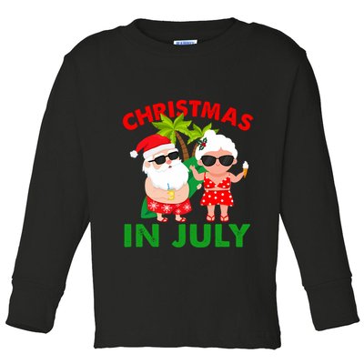 Funny Christmas In July Mr And Mrs Santa Claus Summer Toddler Long Sleeve Shirt