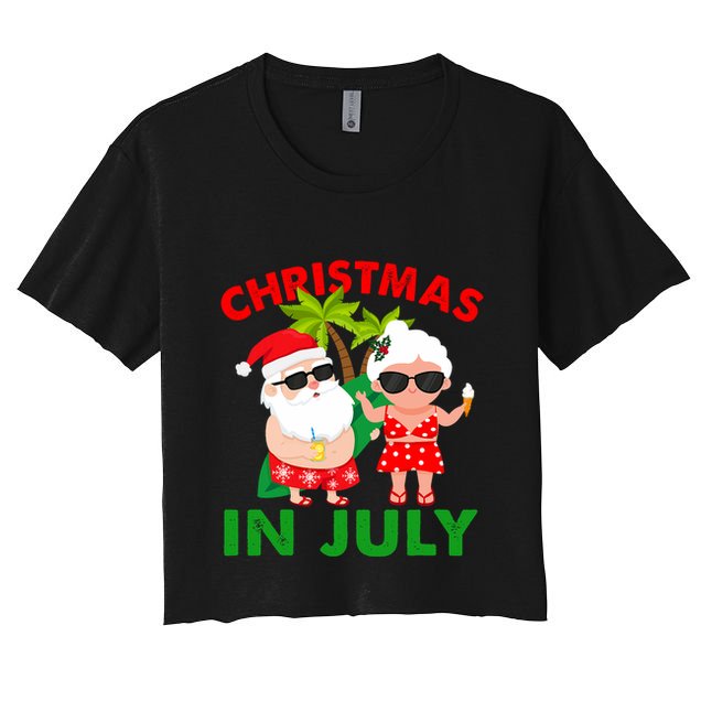 Funny Christmas In July Mr And Mrs Santa Claus Summer Crop Top