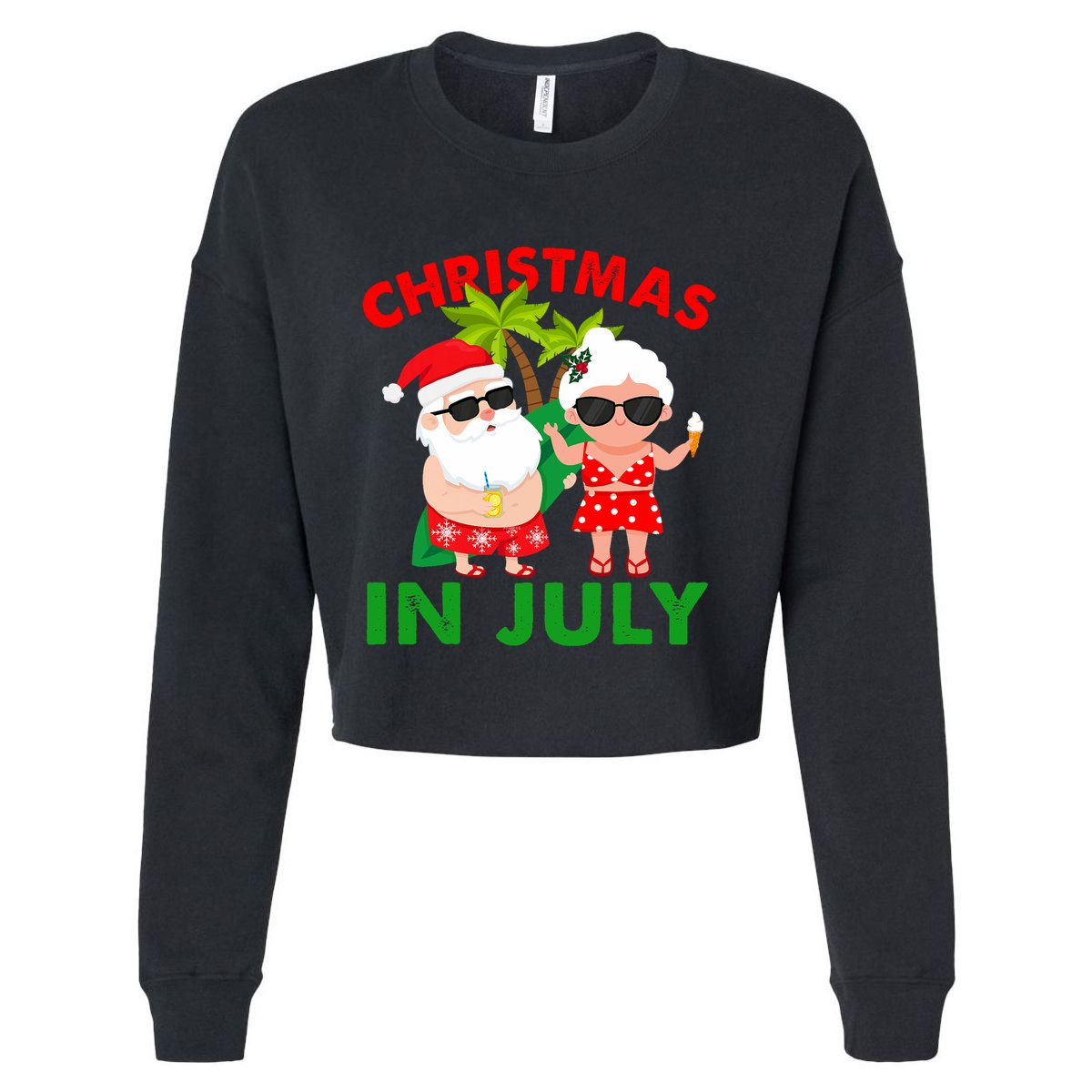 Funny Christmas In July Mr And Mrs Santa Claus Summer Cropped Pullover Crew