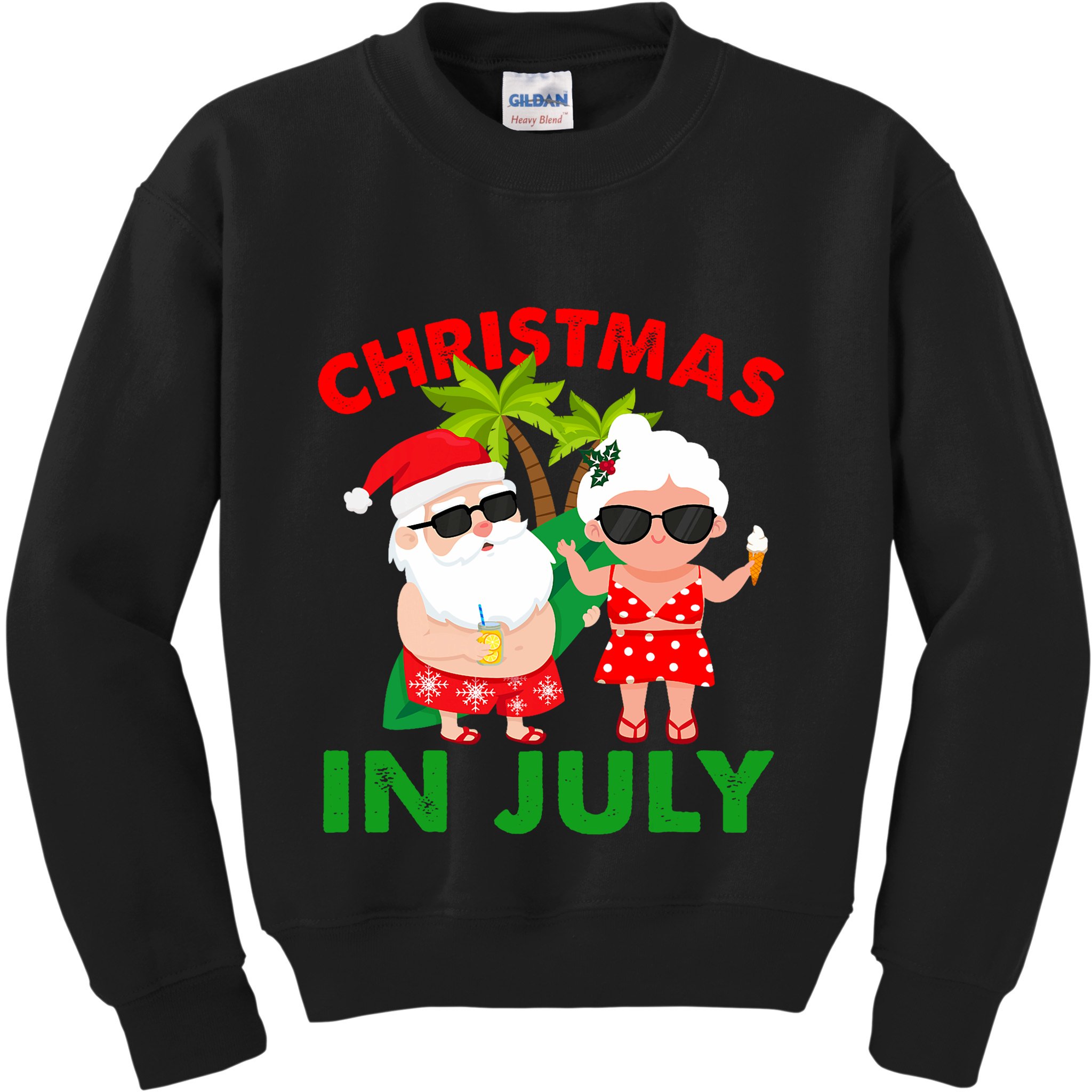 Funny Christmas In July Mr And Mrs Santa Claus Summer Kids Sweatshirt