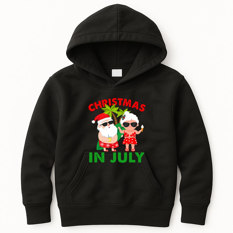 Funny Christmas In July Mr And Mrs Santa Claus Summer Kids Hoodie
