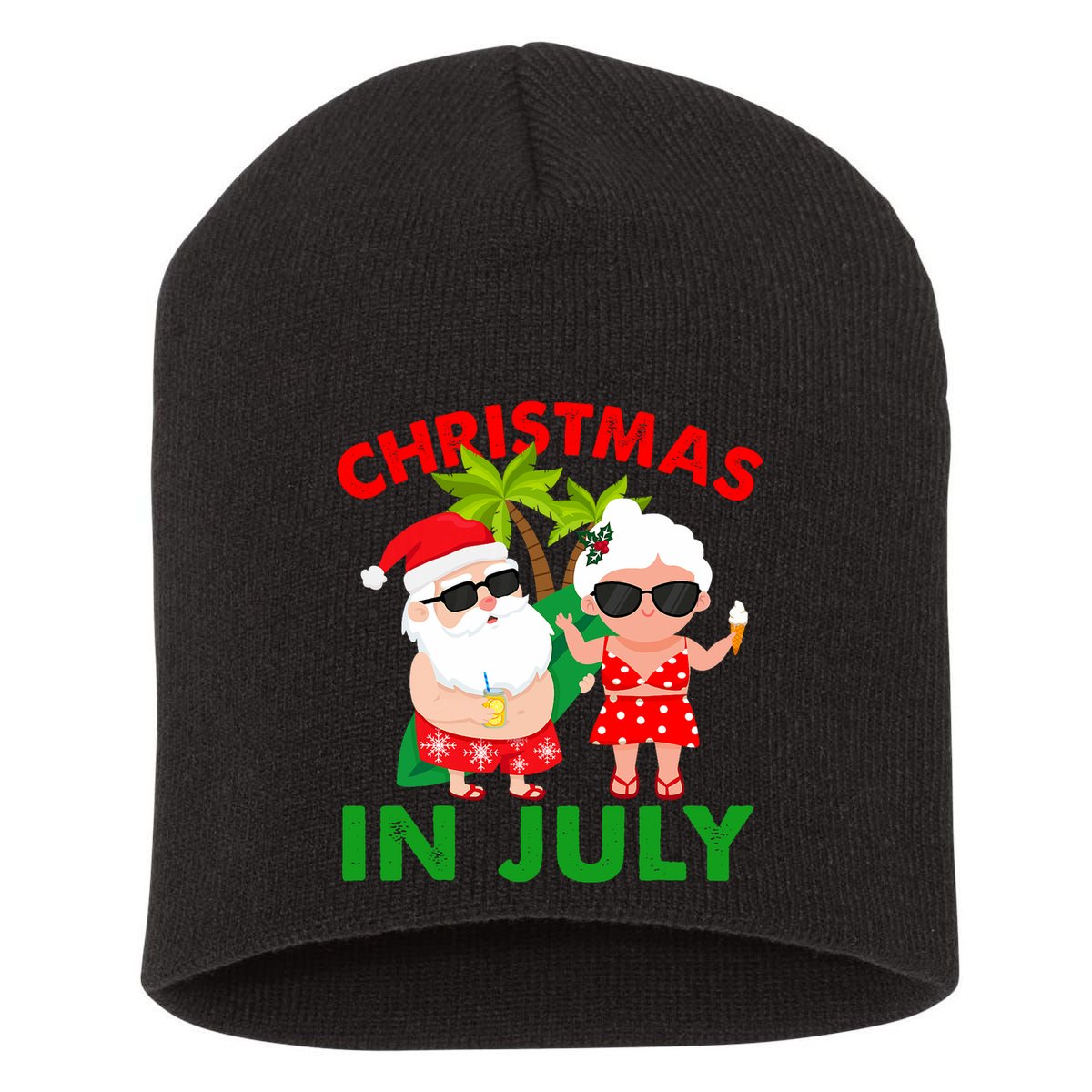 Funny Christmas In July Mr And Mrs Santa Claus Summer Short Acrylic Beanie