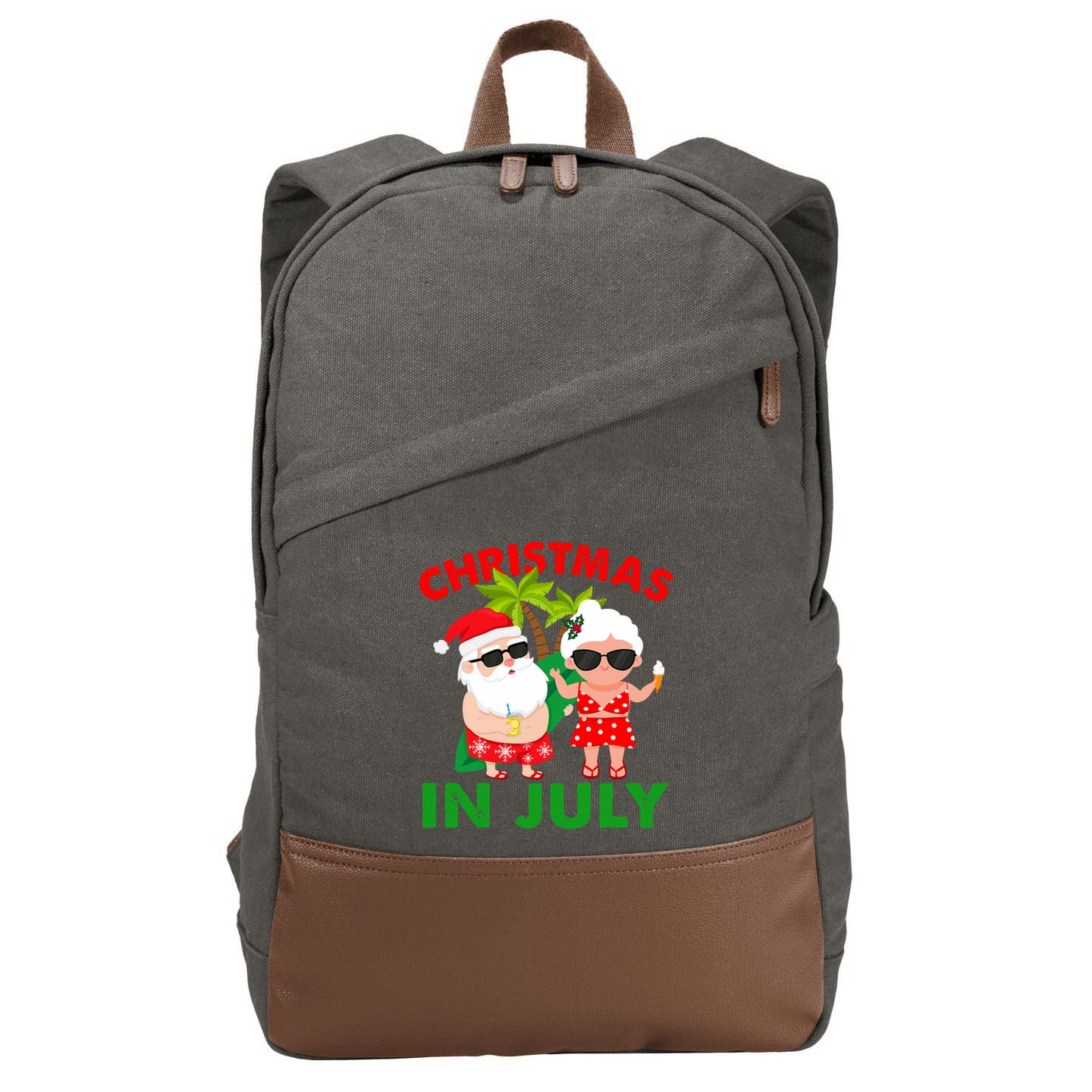 Funny Christmas In July Mr And Mrs Santa Claus Summer Cotton Canvas Backpack