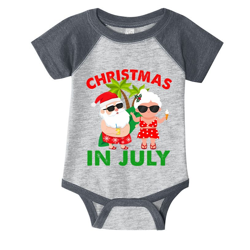 Funny Christmas In July Mr And Mrs Santa Claus Summer Infant Baby Jersey Bodysuit