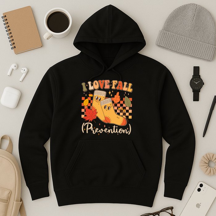 Funny Cute I Love Fall Prevention Retro Cartoon Socks Autumn Lover Hoodie