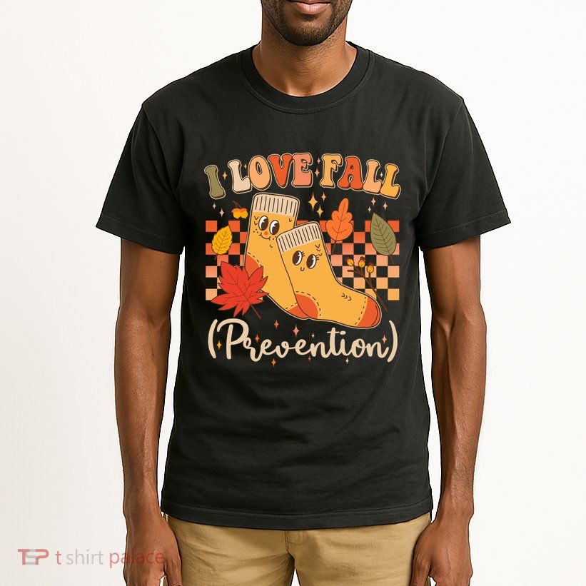 Funny Cute I Love Fall Prevention Retro Cartoon Socks Autumn Lover Tall T-Shirt