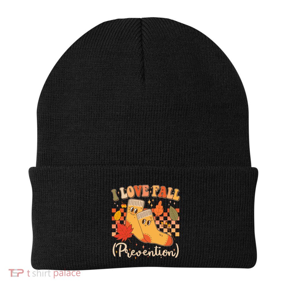 Funny Cute I Love Fall Prevention Retro Cartoon Socks Autumn Lover Knit Cap Winter Beanie